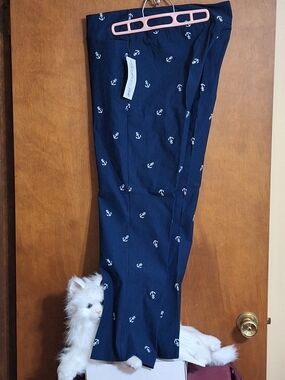 Lulu-B Navy Blue Pants with White Anchor Print